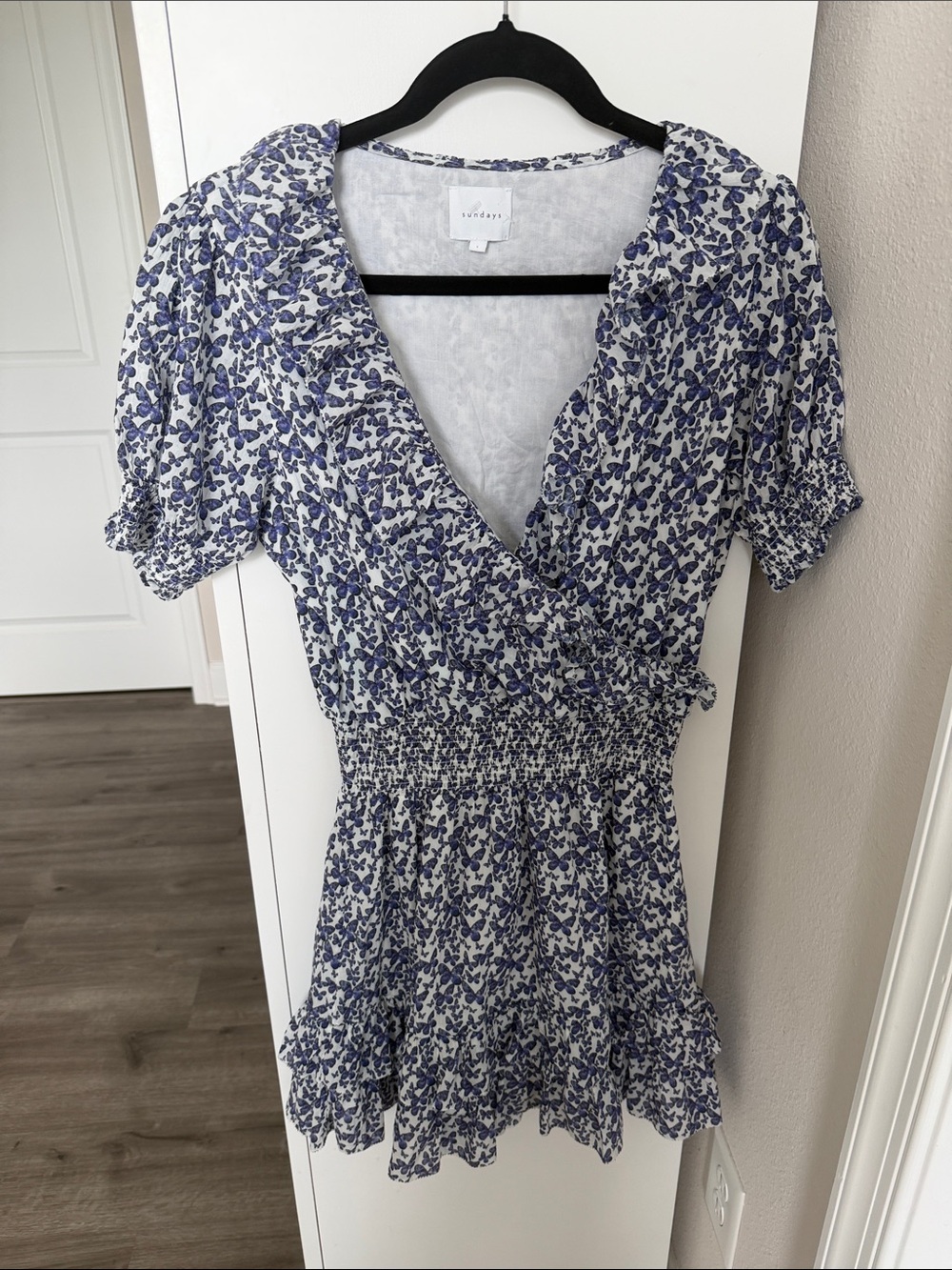 Sunday Blue and White Floral Wrap Mini Dress